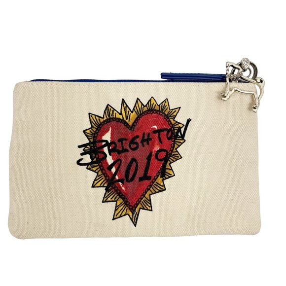 Brighton Love Of Art Dove Heart Canvas Multicolor Zipper Pouch Wallet - Picture 2 of 6